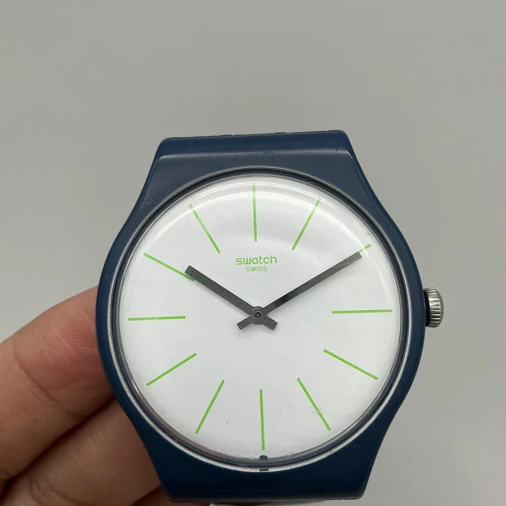 Swatch BlueSounds Mens Watch 41mm SUON127 Blue White Dial Swiss New Battery